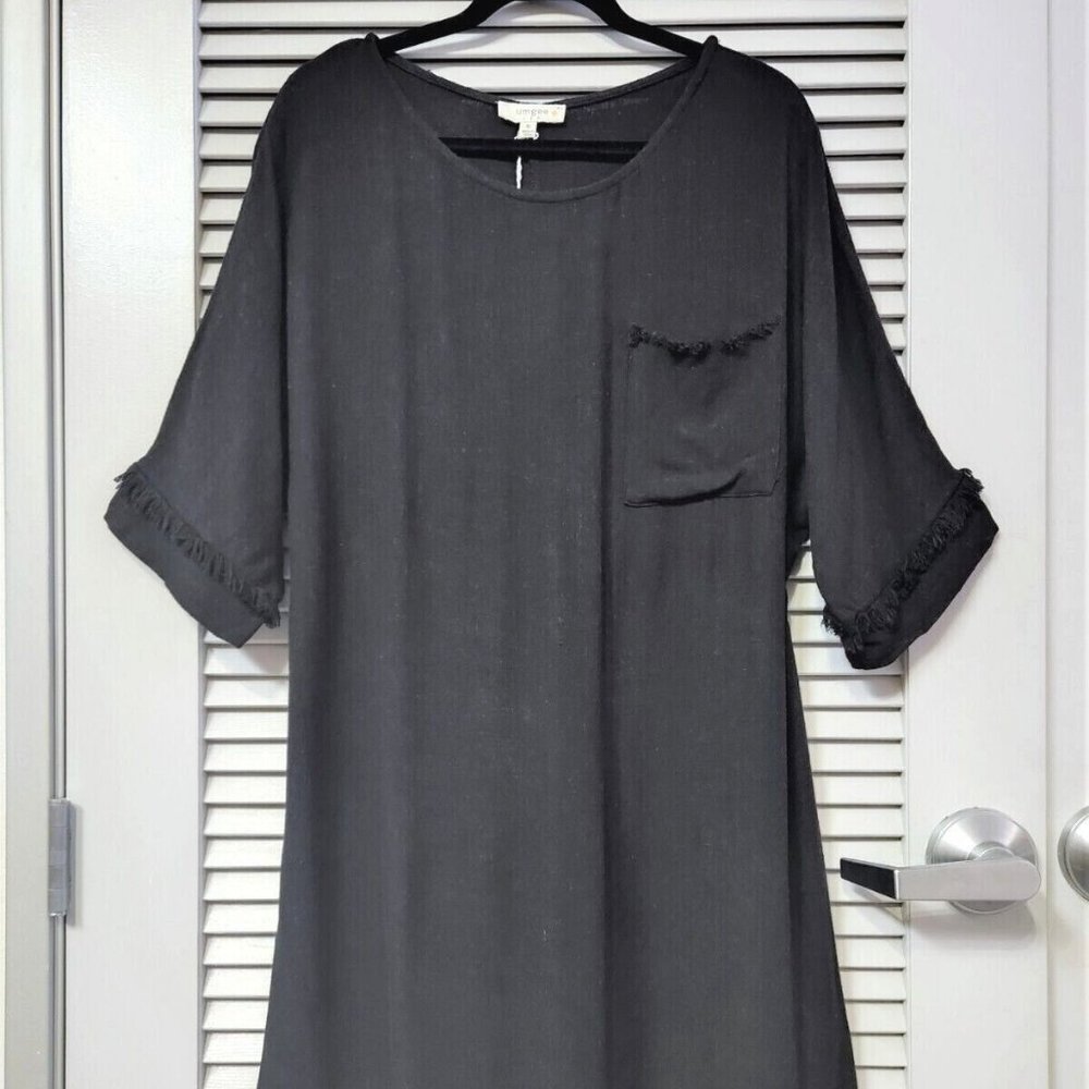 3/4 black frayed edge dress XL w/ anthropologie earrings